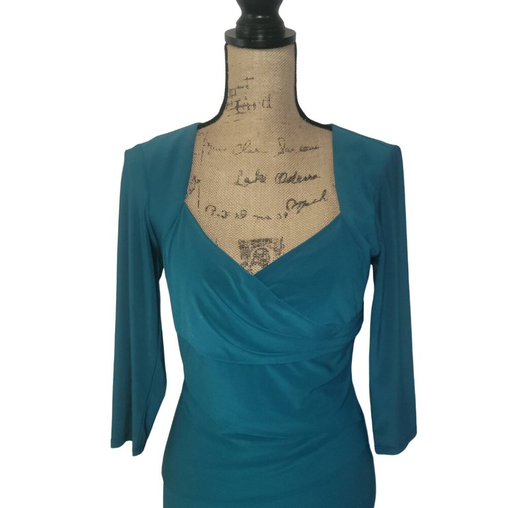 White House Black Market teal tiered jersey sheath dress size 8 - Picture 3 of 9